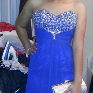 Blue Strapless Prom Dress with Jeweled Bodice - XS